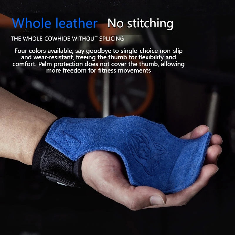 Genuine Leather Lifting Palm Protection Gym Gloves Pull Up Assist Wrist Support Bear Motif Cowhide Weightlifting Equipment