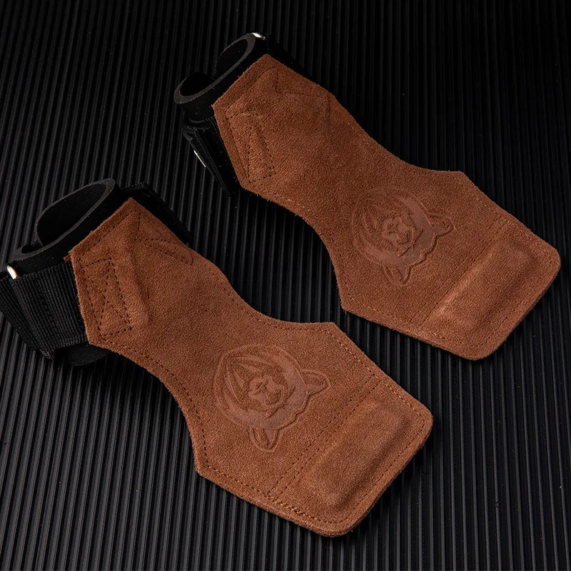 Genuine Leather Lifting Palm Protection Gym Gloves Pull Up Assist Wrist Support Bear Motif Cowhide Weightlifting Equipment