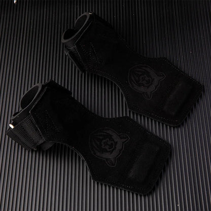 Genuine Leather Lifting Palm Protection Gym Gloves Pull Up Assist Wrist Support Bear Motif Cowhide Weightlifting Equipment