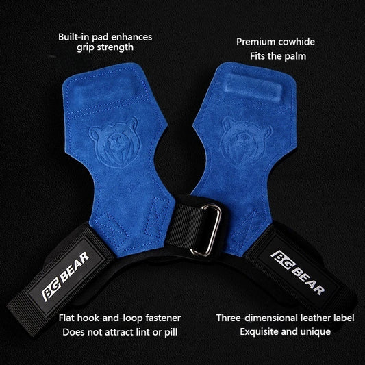 Genuine Leather Lifting Palm Protection Gym Gloves Pull Up Assist Wrist Support Bear Motif Cowhide Weightlifting Equipment